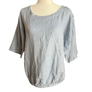 Gigi Moda Light Blue 100% Linen 3/4 Sleeve Blouse, Made in Italy, size M​​